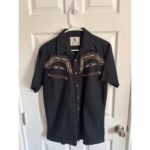 Ranger’s Western Pearl Snap Short Sleeve Shirt Black Embroidered Size M